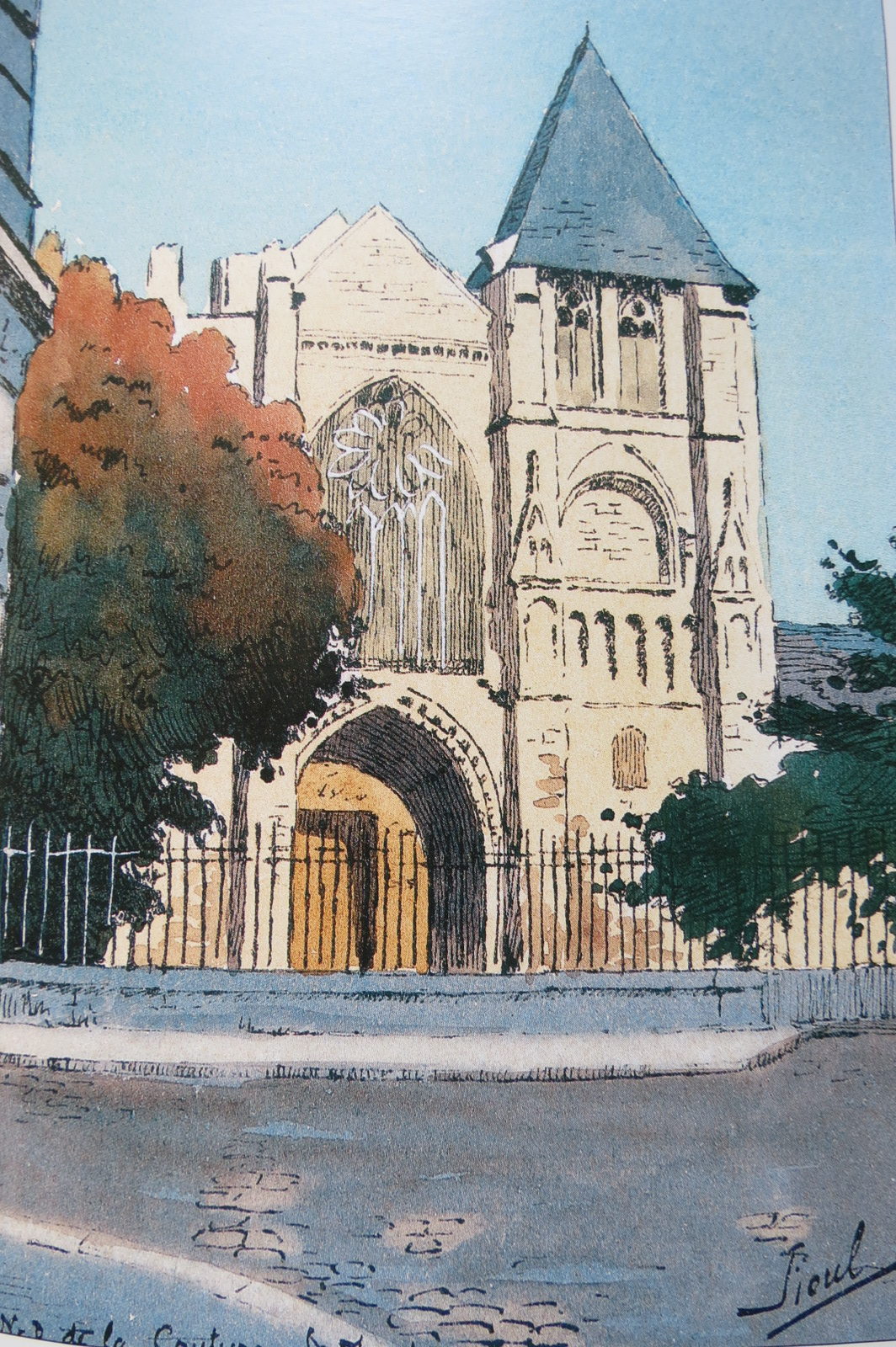 la couture après lincendie de 1915 aquarelle de sioul – Cathédrale  Saint-Julien Le Mans